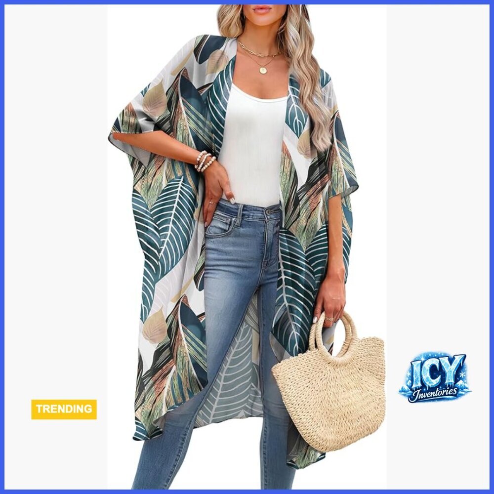 Lightweight Kimono Coverup for Swimwear, Sheer Quick-Drying Fabric